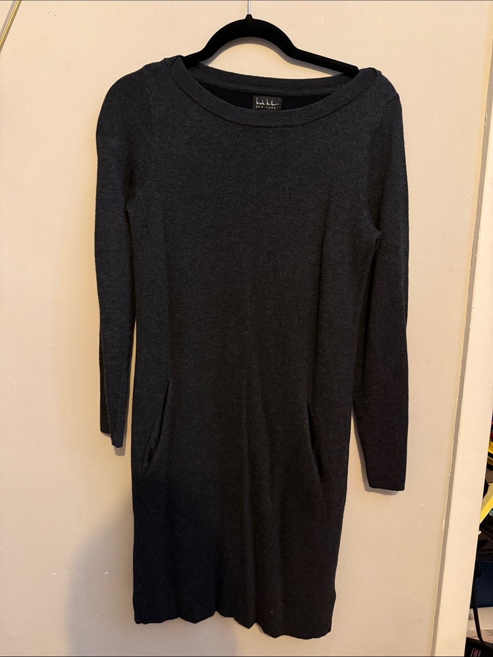 Nicole Miller Charcoal Black Long-Sleeve Knit Dress